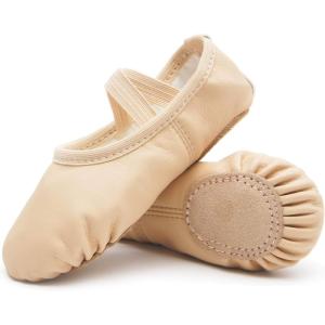 imageDIPUG Ballet Shoes for Girls Toddler Dance Slipper PU Leather Kids Ballerina ShoeBallet Pink Light Beige  Split Sole
