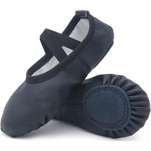 imageDIPUG Ballet Shoes for Girls Toddler Dance Slipper PU Leather Kids Ballerina ShoeBlack  Split Sole