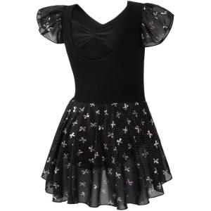 imageDIPUG Dance Leotards for Girls Shiny Dresses Ballet Leotard BowBlack