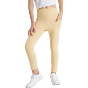 imageDIPUG Girls Athletic Leggings with Pockets for Stretchy Pants Running Gym Dance Yoga and SportsKhaki