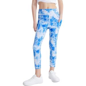 imageDIPUG Girls Athletic Leggings with Pockets for Stretchy Pants Running Gym Dance Yoga and SportsTiedye Blue