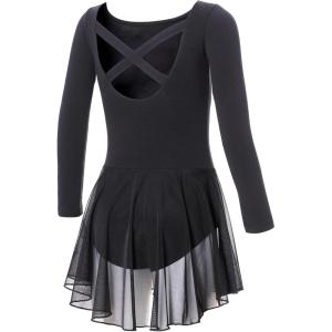 imageDIPUG Girls Dance Dress Long Sleeve Ballet Leotards Toddler Dance OutfitBlacklong Sleeve
