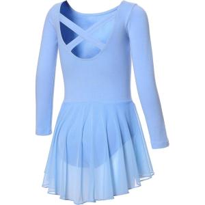 imageDIPUG Girls Dance Dress Long Sleeve Ballet Leotards Toddler Dance OutfitBluelong Sleeve