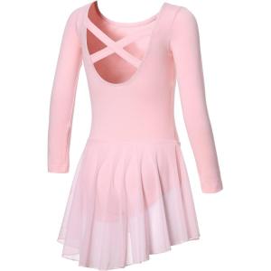 imageDIPUG Girls Dance Dress Long Sleeve Ballet Leotards Toddler Dance OutfitPinklong Sleeve