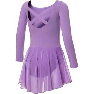 imageDIPUG Girls Dance Dress Long Sleeve Ballet Leotards Toddler Dance OutfitPurplelong Sleeve