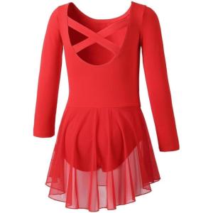 imageDIPUG Girls Dance Dress Long Sleeve Ballet Leotards Toddler Dance OutfitRed