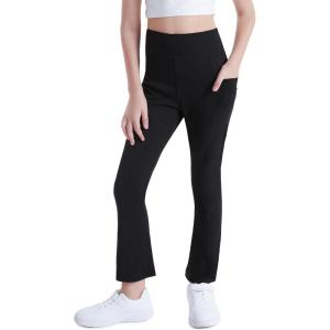 imageDIPUG Girls Flare Leggings Yoga Pants with Side Pockets Extra Stretch Ideal for Dance Jazz Sports and Everyday WearBlack