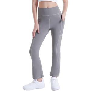 imageDIPUG Girls Flare Leggings Yoga Pants with Side Pockets Extra Stretch Ideal for Dance Jazz Sports and Everyday WearDark Grey