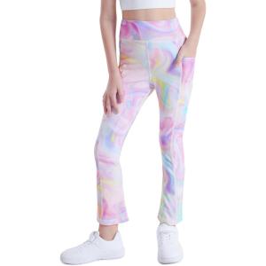 imageDIPUG Girls Flare Leggings Yoga Pants with Side Pockets Extra Stretch Ideal for Dance Jazz Sports and Everyday WearMarble Colorful