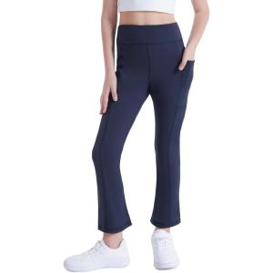 imageDIPUG Girls Flare Leggings Yoga Pants with Side Pockets Extra Stretch Ideal for Dance Jazz Sports and Everyday WearNavy