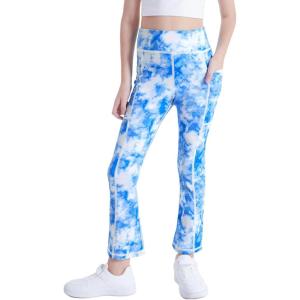 imageDIPUG Girls Flare Leggings Yoga Pants with Side Pockets Extra Stretch Ideal for Dance Jazz Sports and Everyday WearTiedye Blue