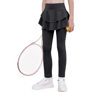 imageDIPUG Girls Leggings with Side Pockets Ruffle Skirt Stretchy Comfortable for School and SportsBlack