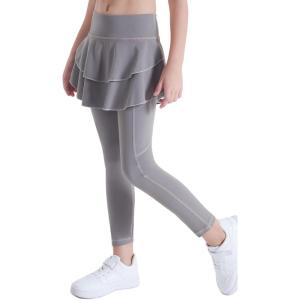 imageDIPUG Girls Leggings with Side Pockets Ruffle Skirt Stretchy Comfortable for School and SportsDark Grey