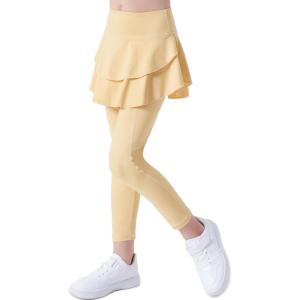 imageDIPUG Girls Leggings with Side Pockets Ruffle Skirt Stretchy Comfortable for School and SportsKhaki
