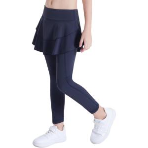 imageDIPUG Girls Leggings with Side Pockets Ruffle Skirt Stretchy Comfortable for School and SportsNavy