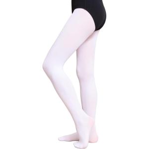 imageDIPUG Girls Ballet Tights Ultra Soft Footed Dance Tight for Toddlers and KidsWhite  1 Pack
