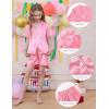 imageDIPUG Girls Pajamas Satin Pajama Set Silk Pjs Short Sleeve SleepwearJacquard Middle Pink