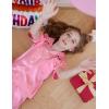 imageDIPUG Girls Pajamas Satin Pajama Set Silk Pjs Short Sleeve SleepwearJacquard Middle Pink