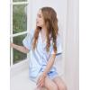 imageDIPUG Girls Pajamas Satin Pajama Set Silk Pjs Short Sleeve SleepwearMiddle Blue