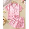 imageDIPUG Girls Pajamas Satin Pajama Set Silk Pjs Short Sleeve SleepwearPink Butterfly