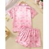 imageDIPUG Girls Pajamas Satin Pajama Set Silk Pjs Short Sleeve SleepwearPink Butterfly