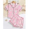 imageDIPUG Girls Pajamas Satin Pajama Set Silk Pjs Short Sleeve SleepwearWhite Cat