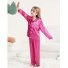 imageDIPUG Girls Satin Pajamas Long Sleeve Sleepwear Set Silky Feel Pjs for Kids Ages 4 to 13Hot Pink