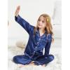 imageDIPUG Girls Satin Pajamas Long Sleeve Sleepwear Set Silky Feel Pjs for Kids Ages 4 to 13Navy