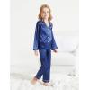 imageDIPUG Girls Satin Pajamas Long Sleeve Sleepwear Set Silky Feel Pjs for Kids Ages 4 to 13Navy