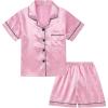 imageDIPUG Girls Pajamas Satin Pajama Set Silk Pjs Short Sleeve SleepwearRose Pink