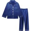 imageDIPUG Girls Satin Pajamas Long Sleeve Sleepwear Set Silky Feel Pjs for Kids Ages 4 to 13Navy