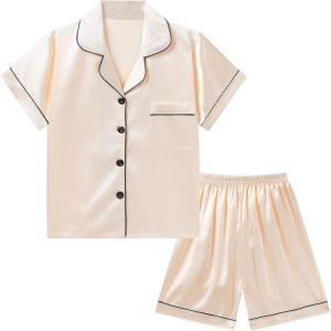 imageDIPUG Girls Pajamas Satin Pajama Set Silk Pjs Short Sleeve SleepwearCanvas Champagne
