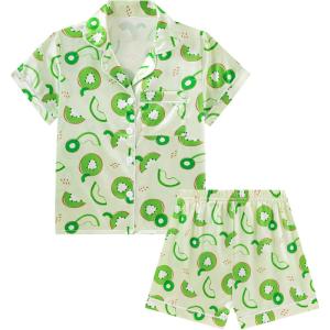 imageDIPUG Girls Pajamas Satin Pajama Set Silk Pjs Short Sleeve SleepwearGreen Fruit