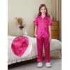 imageDIPUG Girls Satin Pajamas Set with Pockets Soft Sleepwear Girl Pjs Silky Button Down PJHot Pink
