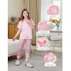 imageDIPUG Girls Satin Pajamas Set with Pockets Soft Sleepwear Girl Pjs Silky Button Down PJPink