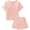imageDIPUG Girls Pajamas Set Silky Satin Short Sleeve V Neck Pjs Soft Homewear Sleepwear 612 YearsBlush