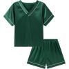 imageDIPUG Girls Pajamas Set Silky Satin Short Sleeve V Neck Pjs Soft Homewear Sleepwear 612 YearsGreen