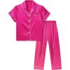 imageDIPUG Girls Satin Pajamas Set with Pockets Soft Sleepwear Girl Pjs Silky Button Down PJHot Pink