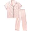 imageDIPUG Girls Satin Pajamas Set with Pockets Soft Sleepwear Girl Pjs Silky Button Down PJPink Stripe