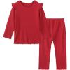 imageDIPUG Toddler Baby Pajamas Ruffle Pajama Set for Girls Kids Solid Pjs Soft Long Sleeve Sleepwear 12M7YRed