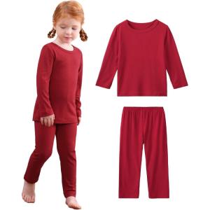 imageDIPUG Toddler Baby Pajamas Girls Solid Pajama Set for Kids Pjs Boys Soft Long Sleeve Sleepwear 12M7YRed