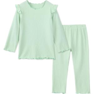 imageDIPUG Toddler Baby Pajamas Ruffle Pajama Set for Girls Kids Solid Pjs Soft Long Sleeve Sleepwear 12M7YGreen