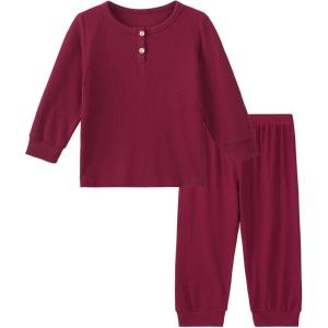imageDIPUG Toddler Pajamas HalfButton Girls Soft Long Sleeve Pjs Set Kids Solid Boys Sleepwear1 2M7YRose Red