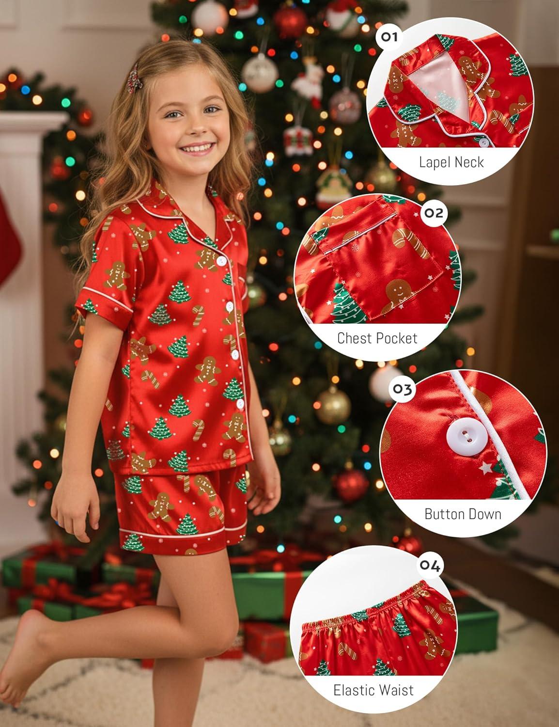imageDIPUG Girls Pajamas Satin Pajama Set Silk Pjs Short Sleeve SleepwearChristmas Gingerbread