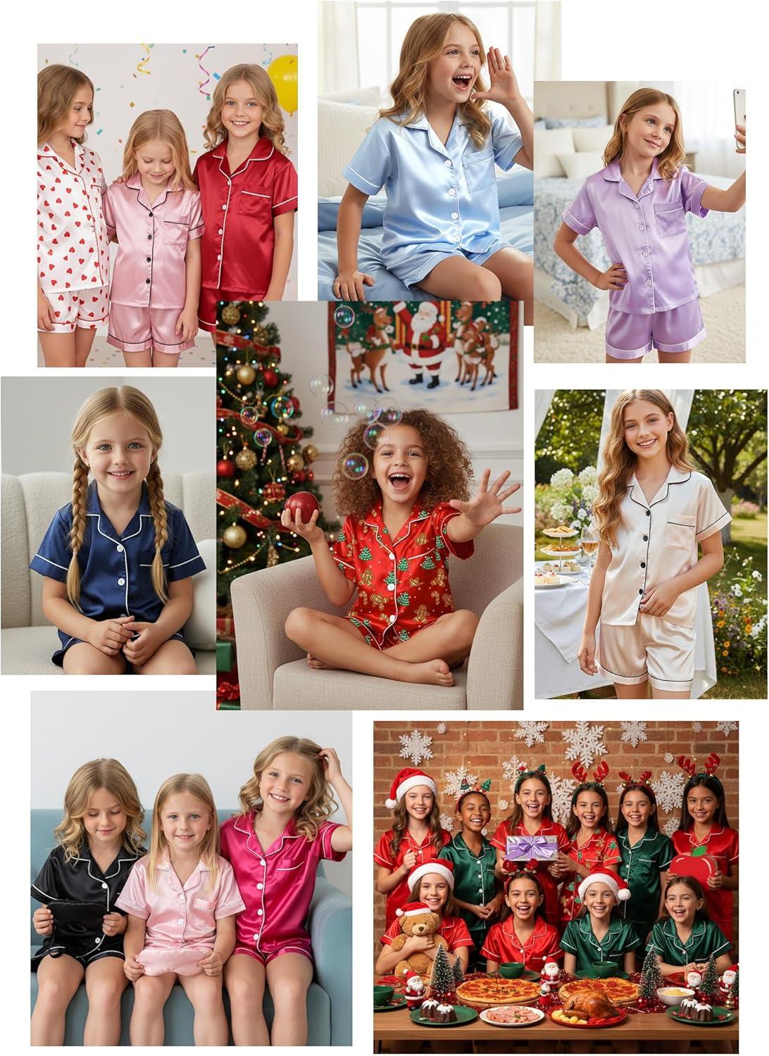 imageDIPUG Girls Pajamas Satin Pajama Set Silk Pjs Short Sleeve SleepwearChristmas Gingerbread