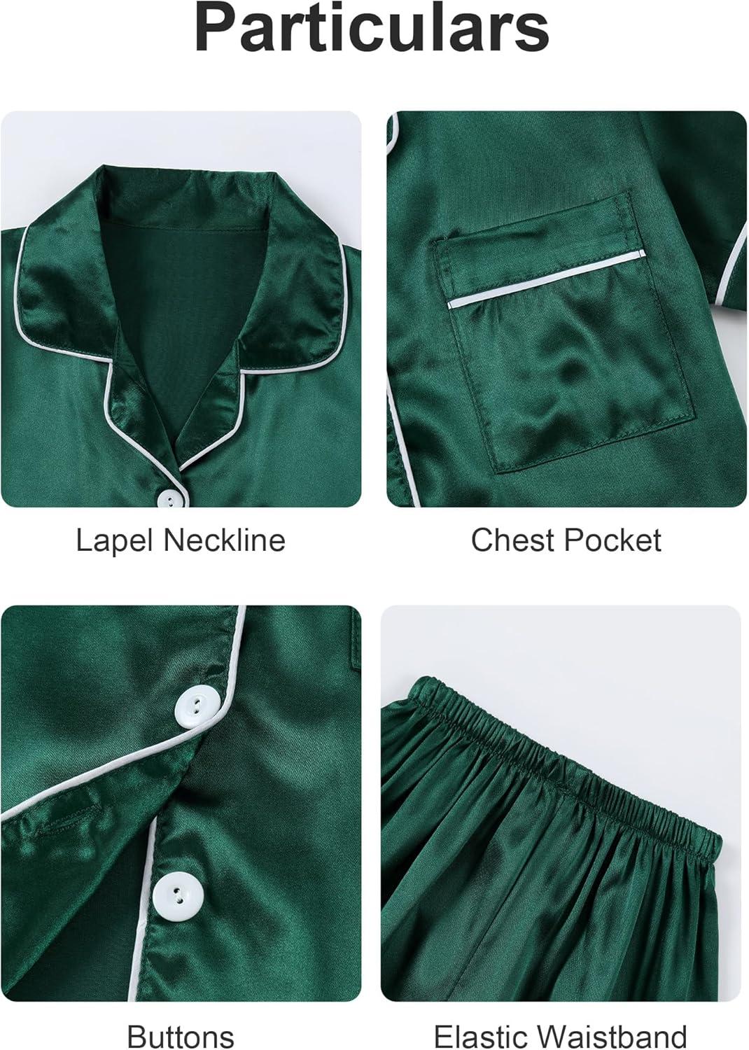 imageDIPUG Girls Pajamas Satin Pajama Set Silk Pjs Short Sleeve SleepwearDark Green