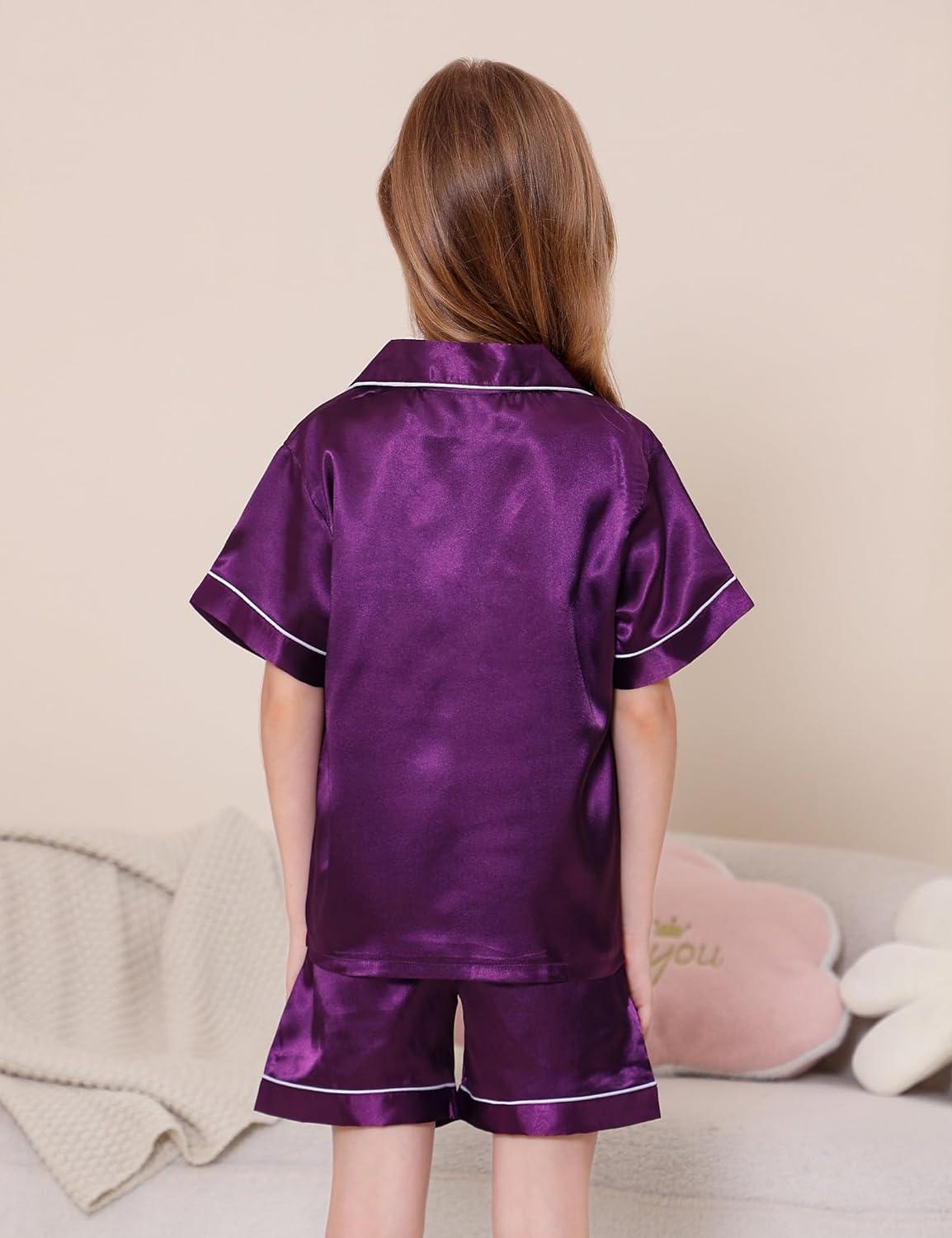 imageDIPUG Girls Pajamas Satin Pajama Set Silk Pjs Short Sleeve SleepwearMiddle Purple