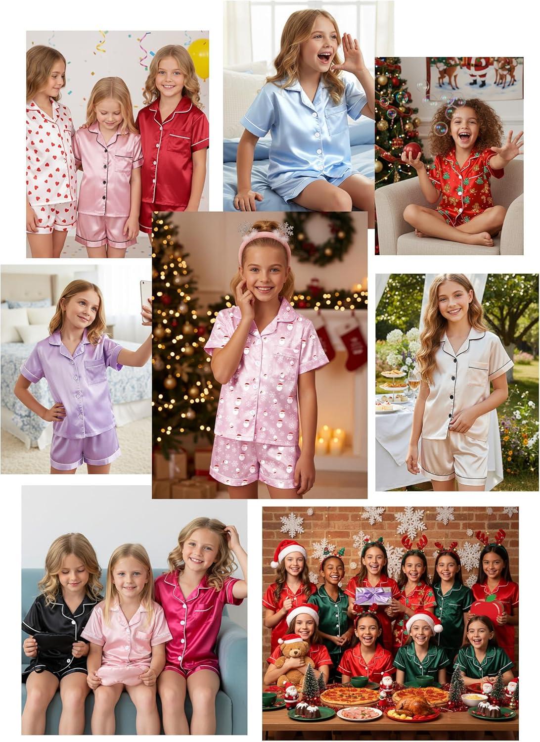 imageDIPUG Girls Pajamas Satin Pajama Set Silk Pjs Short Sleeve SleepwearSanta
