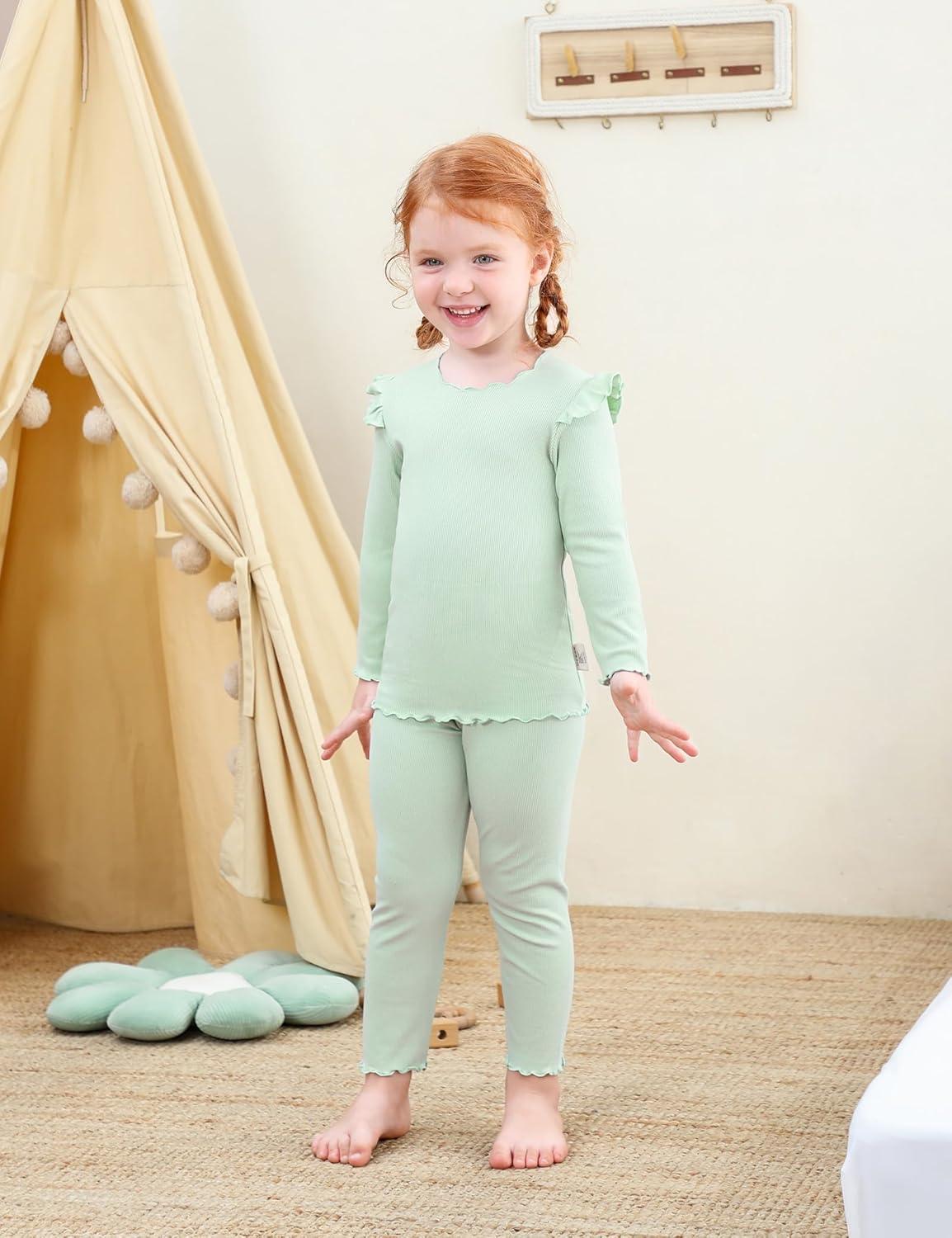 imageDIPUG Toddler Baby Pajamas Long Sleeve Ruffle Pajama Set for Girls Kids Solid Pjs Soft Sleepwear 12M7YGreen