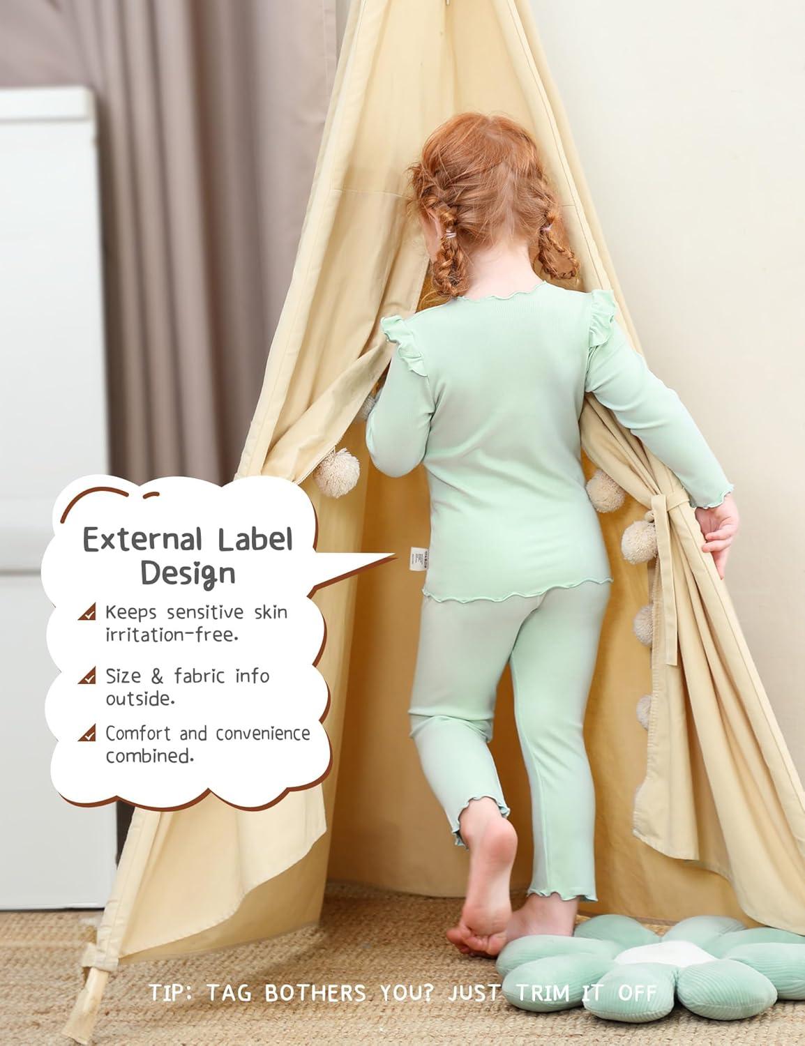 imageDIPUG Toddler Baby Pajamas Long Sleeve Ruffle Pajama Set for Girls Kids Solid Pjs Soft Sleepwear 12M7YGreen